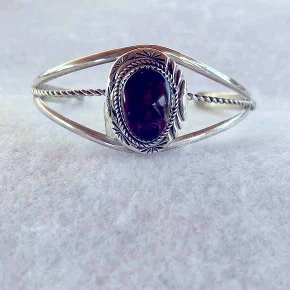 Brown Jasper & Sterling Cuff - Picture 1 of 4